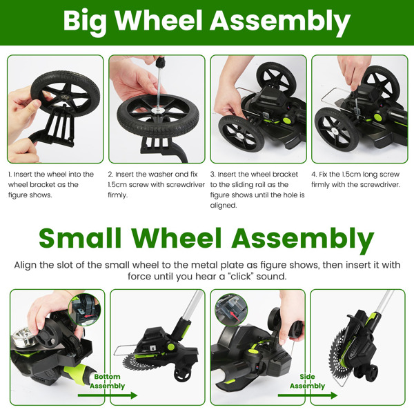 （物流随机发，自提可发加拿大）-21V 电动除草机 充电式线绳修剪器 割草机 除草机 配备 16800RPM 2x 3000mAh 电池 3.6-4.6FT 长度 90° 可旋转角度锯片 钢制锯片 线绳锯片-12