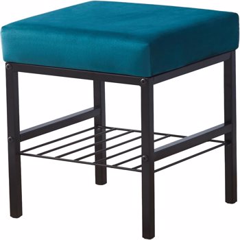 Velvet Vanity Footstool Ottoman – 13\\" x 13\\" x 16\\", Soft Padded Seat with Furry Velvet Cover, Modern Metal Legs with Anti-Slip Feet, Multifunctional Makeup Stool Teal (TEMU仅可自提)
