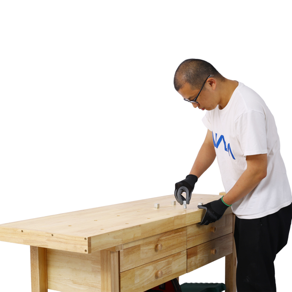 60in Workbench with 4 Drawers Wooden Workbench for Garage Workshop and Home, with Rapid Action Woodworking Vise 7 Inch Jaw Width Made with Heavy-Duty Cast Iron ,GRAY 