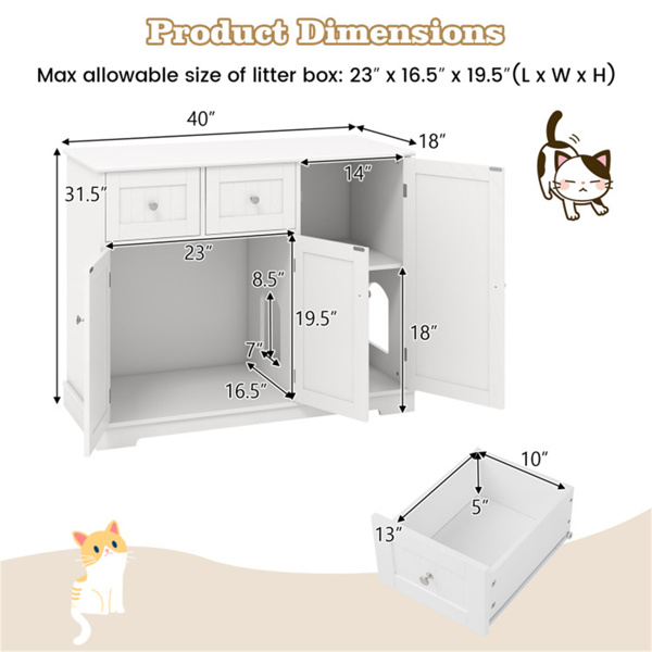 Cat Litter Box Enclosure With 2 Drawers 3 Doors Anti-Toppling Devices Storage  ﻿