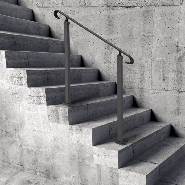 可调节户外踏步扶手，适合1-3级台阶，混凝土或木制楼梯的黑色过渡设计，前廊安全栏杆（周末不发货，禁售亚马逊）-8