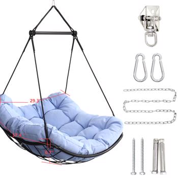 Hammock Chair Swing with Cushion - Outdoor Indoor Hanging Hammock Chair for Patio, Porch, Bedroom, Garden, Courtyard, Balcony - Sturdy Steel Bar with Anti-Slip Safety Rings, BLUE