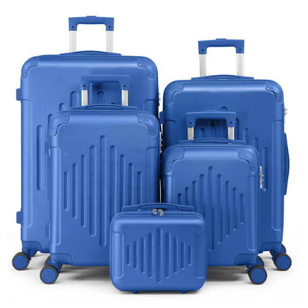 Stylish 5-Piece ABS Luggage Set with Diamond Pattern & Non-TSA Locks (Deep Blue)