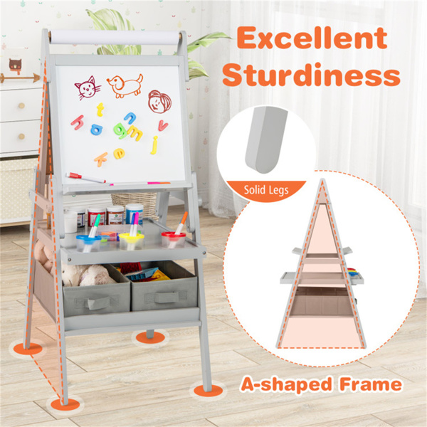 Gray 3-in-1 Art Easel  with Magnetic Chalkboard and Whiteboard