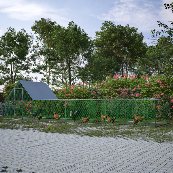 26'Lx6.7'Wx6.6' ft Large Metal Chicken Coop, Walk-in Chicken Run, Galvanized Wire Poultry Chicken Hen Pen Cage, Rabbits Duck Cages with Waterproof and Anti-Ultraviolet Cover for Outside 