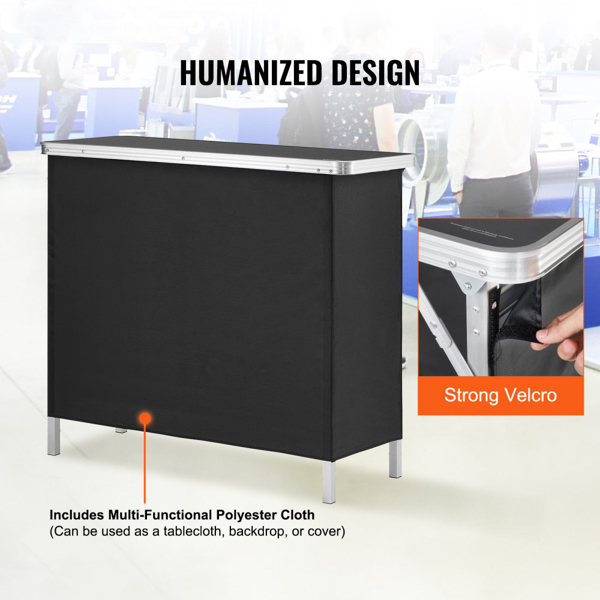 Folding Portable Bar Table with Carrying Case, Storage Shelf, and Black Skirt, 38.39