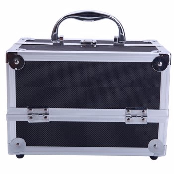 SM-2176 Aluminum Makeup Train Case Jewelry <b style=\\'color:red\\'>Box</b> Cosmetic Organizer with Mirror 9\\"x6\\"x6\\" Black