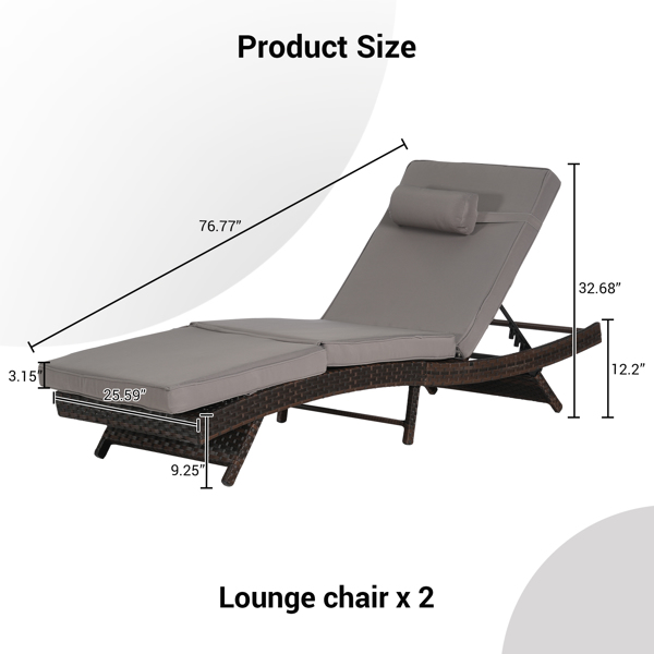 户外柳条长躺椅 2 件套，柳条躺椅草坪日光浴椅躺椅可达 150° 海滩池畔花园-1