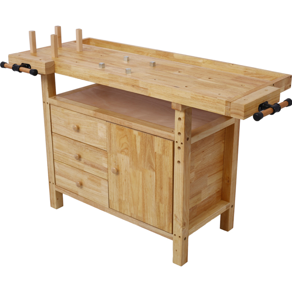 Wood Workbench - Wooden Workbench for Garage Workshop and Home, with Rapid Action Woodworking Vise 7 Inch Jaw Width Made with Heavy-Duty Cast Iron ,GRAY 