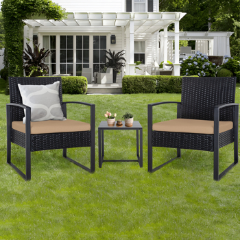 3 Piece Outdoor PE Wicker Furniture Set, Patio Black <b style=\\'color:red\\'>Rattan</b> Sectional <b style=\\'color:red\\'>Sofa</b> Couch with Washable