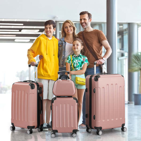 4-Piece Suitcase Set, Travel Suitcase Set, Hard Shell Trolley Made of ABS with Telescopic Handle, Hand Luggage, Rose Gold