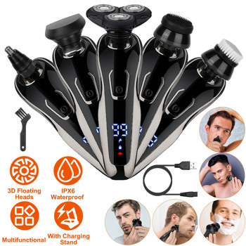 5 In 1 Electric Razor Shaver Rechargeable Cordless Head Beard Trimmer Shaver Kit IPX6 Waterproof Dry Wet Grooming Kit