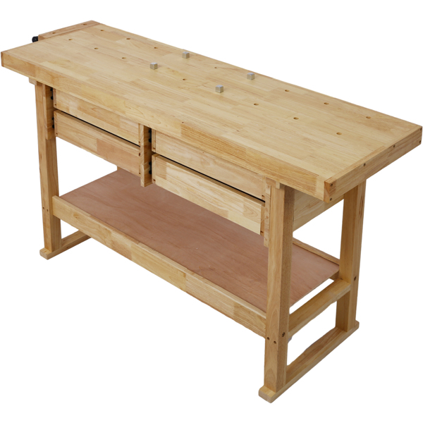 60in Workbench with 4 Drawers Wooden Workbench for Garage Workshop and Home, with Rapid Action Woodworking Vise 7 Inch Jaw Width Made with Heavy-Duty Cast Iron ,GRAY 