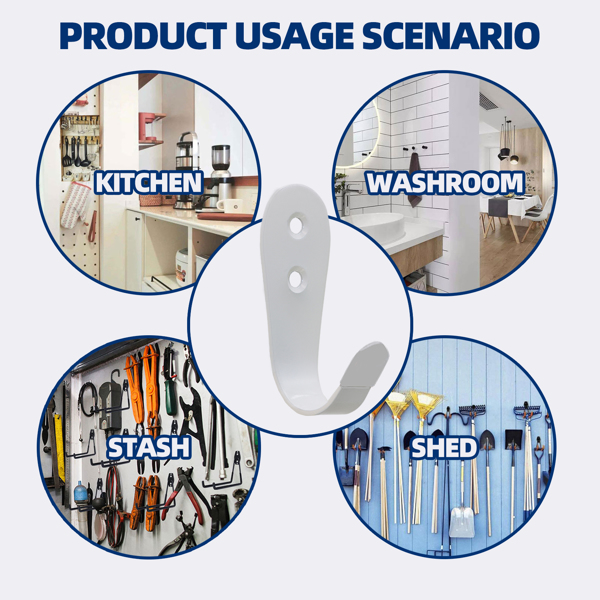 5件 不锈钢五金实用浴室门板衣帽间包包杂物大号挂钩（白色）-2