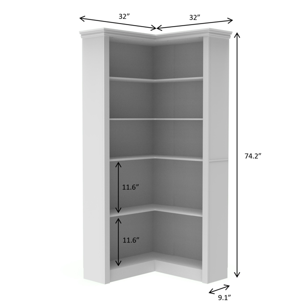 Corner bookshelf, 5 tier open bookshelf, good texture, sturdy and durable, high environmental protection, storage, display, reading one-stop meet, bedroom, living room, study, the essential bookshelf.