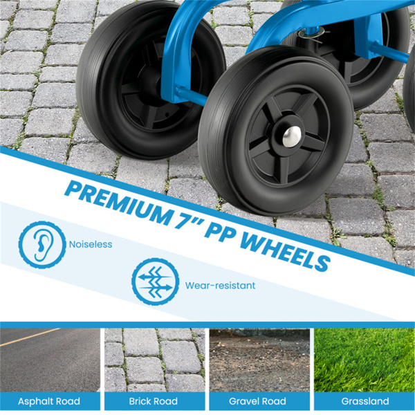 360° Garden Rolling Workseat with Swivel Seat and Adjustable Height-Blue 