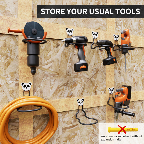 4件套电动工具收纳架重型洞洞板壁挂支架，不锈钢材质电钻存储架，完美适用于车库、家庭、储物间、车间及后院工坊的收纳需求-2