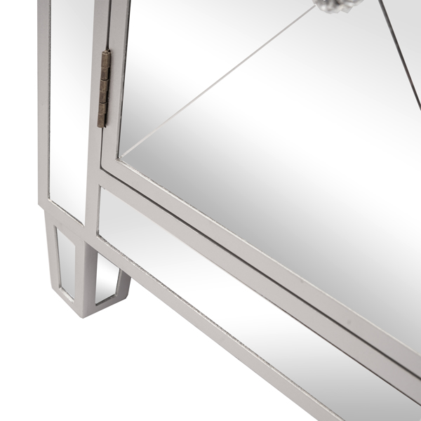 28in MDF With Mirror Surface Two Drawers Two Doors Bedside Table Silver