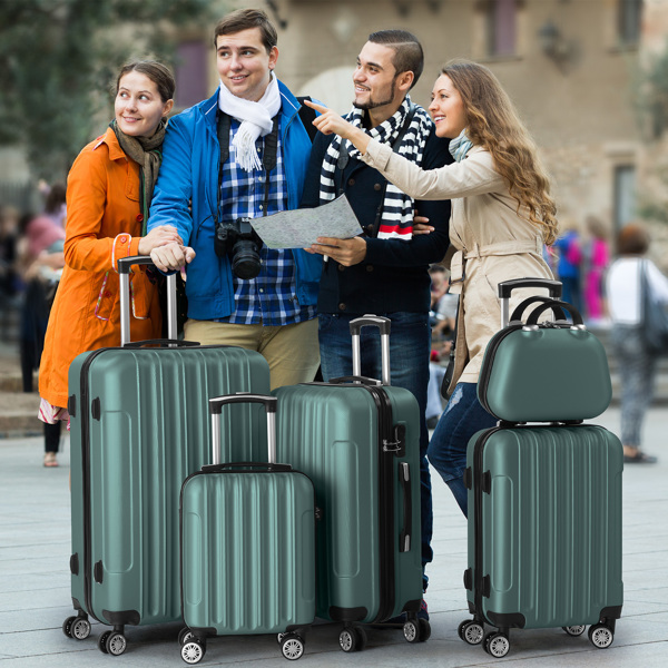 5-Piece Suitcase Set, Travel Suitcase Set with Cosmetic Case, Hard Shell Suitcase Set Made of ABS, Luggage Set with Vanity Case, Green