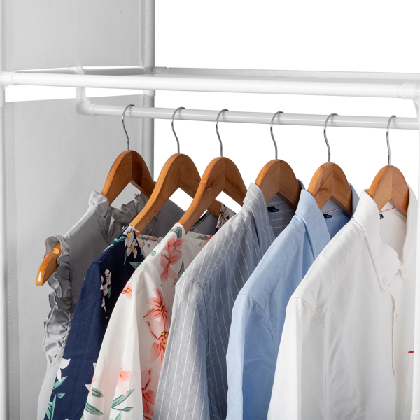 4-Tier Double Row Hanging Wardrobe with Curtains & Storage Compartments – Non-Woven Fabric Closet (88.5*44.5*162.5cm, White)
