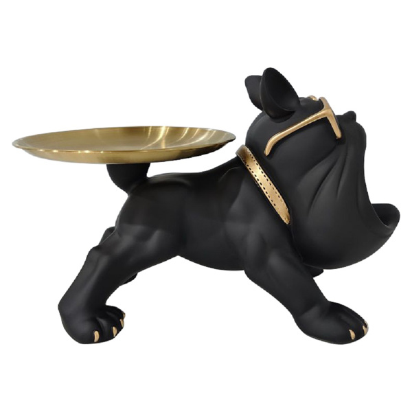 创意斗牛犬进门口放钥匙的摆件玄关鞋柜收纳盒 黑色-3