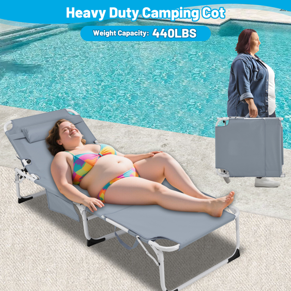 3-in-1 Heavy Duty Tanning Chair with Face Hole Adjustable 5-Position Folding Chaise Lounge Chairs for Outside Portable Lay Flat Beach Lounge Chair for Outdoor Sunbathing Patio Pool Lawn Camping Deck
