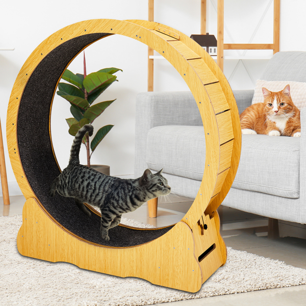 Cat Wheel Exerciser for Indoor Cats, 43.3-inch Large Cat Exercise Wheel for Running Silent, Cat Treadmill with Safety Lock for Cat's Fitness and Health, Natural Wood