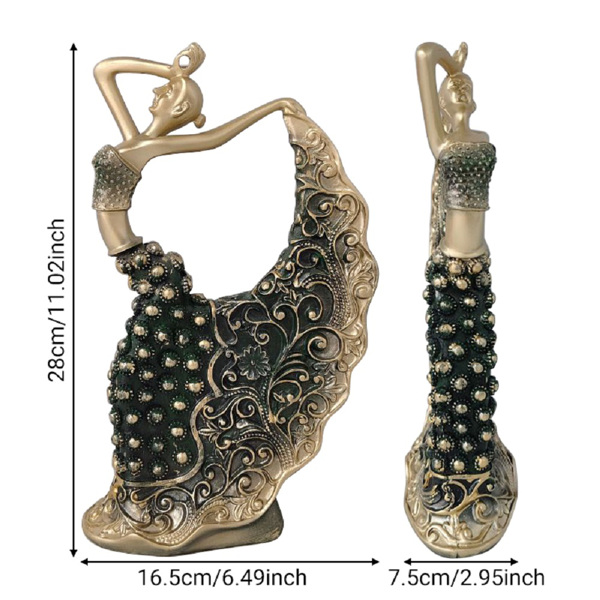 创意复古孔雀舞女艺术品桌面摆件简约轻奢北欧办公桌印度舞女摆件 孔雀舞女-复古金-2