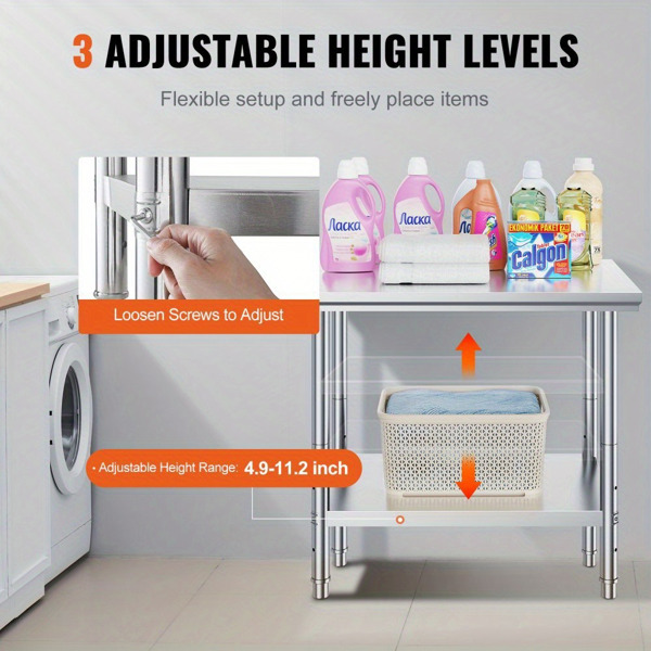 35×24×31英寸不锈钢商用工作台，700磅超负荷能力+3速高度调节，厨房/餐厅/车库/后院专业级备餐工作站（周末不发货，禁售亚马逊）-5