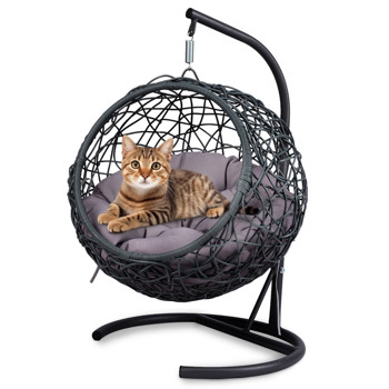 Cat Swing Bed with Stand & Cushion, Cat Egg Chair with <b style=\\'color:red\\'>Rattan</b> Wicker Appearance, Indoor Hanging