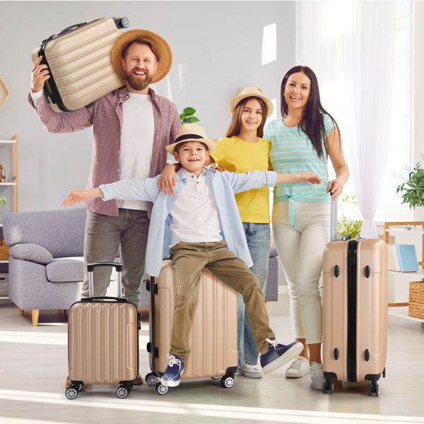 4-Piece Suitcase Set, Travel Suitcase Set, Hard Shell Trolley Made of ABS with Telescopic Handle, Hand Luggage,Champagne gold