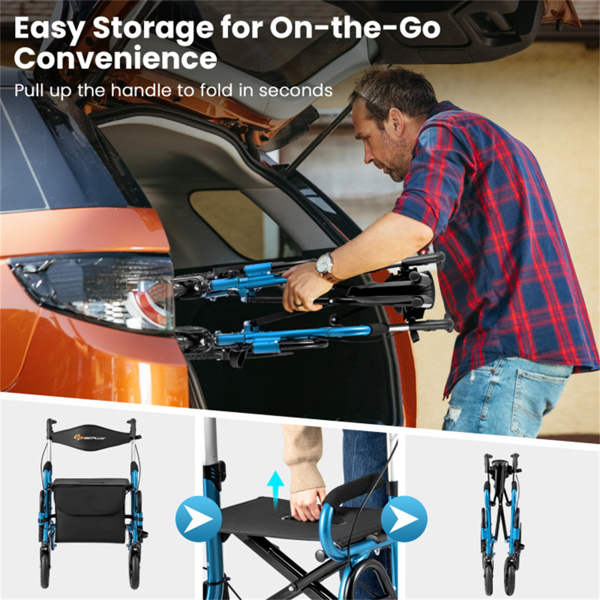 New 2-in-1 Foldable Rollator Walker with 9 Inch Pneumatic Tires 