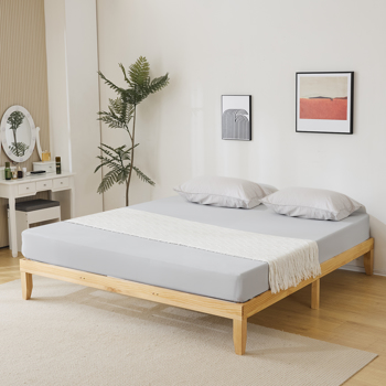 Basic bed frame painted pine wood original color King 202*192*30.5cm wooden bed single bed