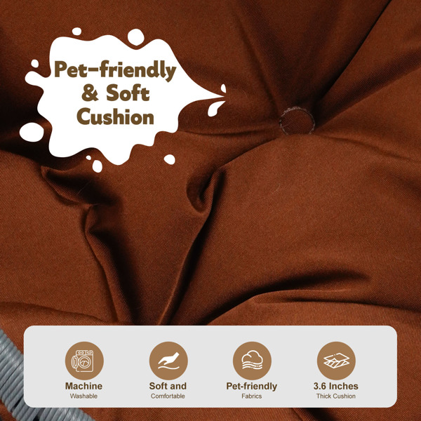 带支架和靠垫的猫咪秋千床，藤条外观的猫蛋椅，室内悬挂式秋千猫床，适合猫咪、小型犬和小动物，棕色-10