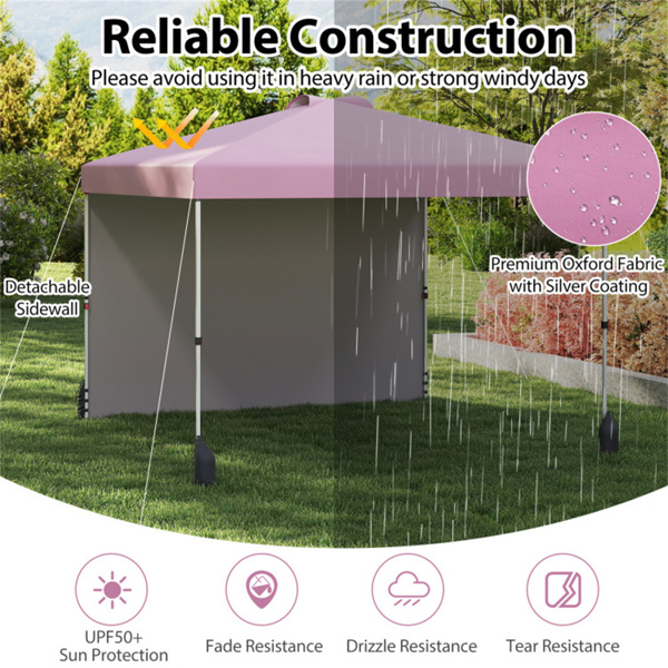 10 X 10英尺弹出式雨棚帐篷带轮式包和1个侧墙 - 粉色（amazon shipping-发货，WALMART禁止销售）周末不发货-2