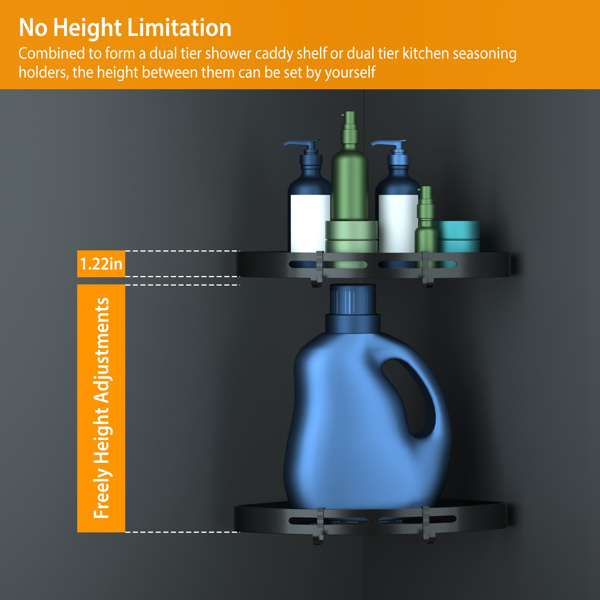（物流随机发，自提可发加拿大）-浴室转角淋浴置物架，壁挂式，无需钻孔，淋浴收纳篮，浴室厨房铝制储物柜-4