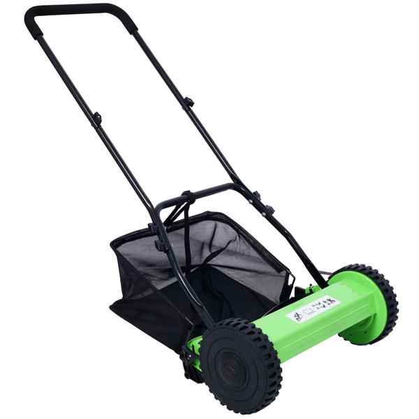 14-Inch 5-Blade Push Reel Lawn Mower with Grass Catcher, GREEN COLOR 