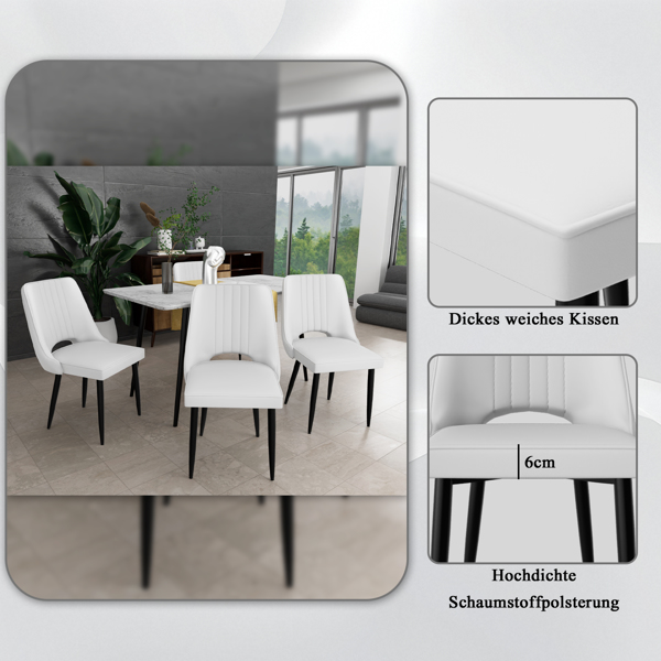 餐椅（一套 8 把），带高靠背的仿皮餐椅，带金属脚的现代厨房椅，适合客厅厨房的软垫餐桌椅-4