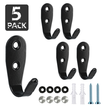 5 stainless steel hardware practical bathroom door panels, walk-in closet, bag and miscellaneous large hooks (black)