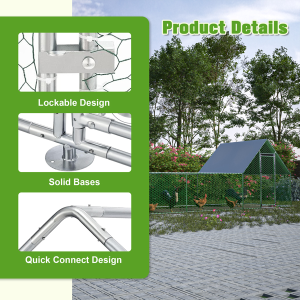 26'Lx6.7'Wx6.6' ft Large Metal Chicken Coop, Walk-in Chicken Run, Galvanized Wire Poultry Chicken Hen Pen Cage, Rabbits Duck Cages with Waterproof and Anti-Ultraviolet Cover for Outside 