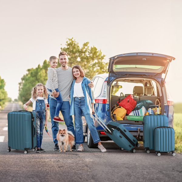 4-Piece Suitcase Set, Travel Suitcase Set, Hard Shell Trolley Made of ABS with Telescopic Handle, Hand Luggage,Blue