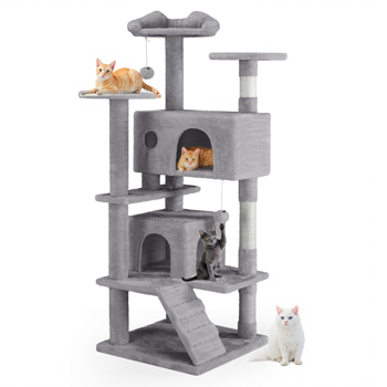 54in Cat tree, indoor cat high-rise multi-story tower, pet playroom with large apartment 