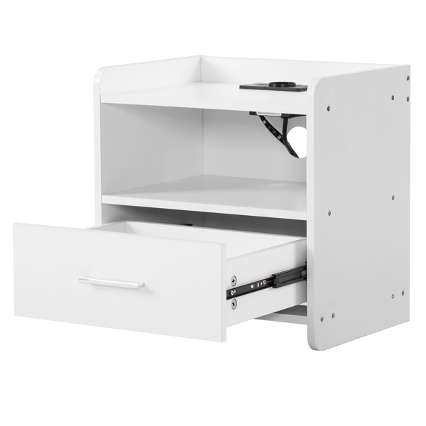 39*29*41cmcm Particleboard Pasted Triamine Single Drawer With Socket With LED Light Bedside Table White