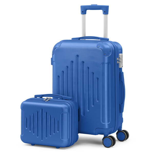 2-Piece ABS Luggage Set with Diamond Pattern & Non-TSA Locks (12in+20in) – Navy Blue