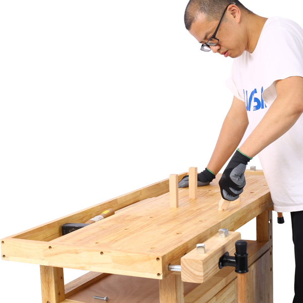 Wood Workbench - Wooden Workbench for Garage Workshop and Home, with Rapid Action Woodworking Vise 7 Inch Jaw Width Made with Heavy-Duty Cast Iron ,GRAY 