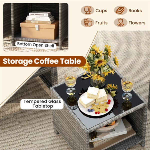 黑色3件套庭院家具配高温玻璃咖啡   （amazon shipping-发货，amazon / WALMART禁止销售）-8