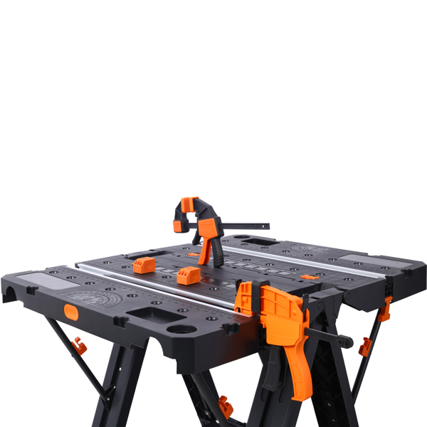 Portable Folding Work Table, 2-in-1 as Sawhorse & Workbench, Large Load Capacity with 2pcs Clamps 