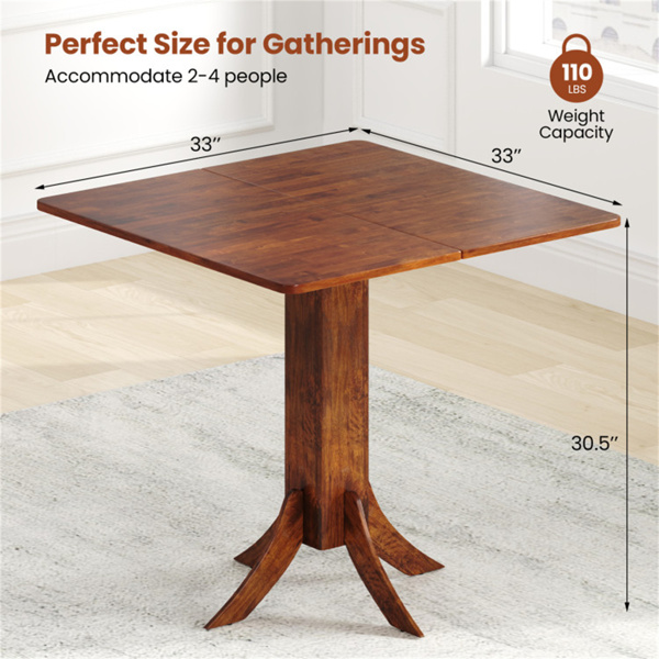 Walnut Square Dining Table with Pedestal Base and Rubber Wood Frame