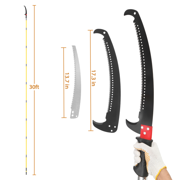 24ft Manual Pole Saw, Lightweight Tree Trimmers Long Handle Pruner Set, Sharp Steel Blade and Scissors Pole Saw for Trimming Palm, Pear Tree, Fir Tree, Other High Trees and Shrubs