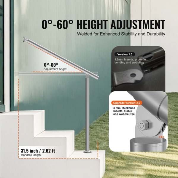 31.5英寸80cm户外踏步扶手，耐用的门廊甲板支撑，可调节各种踏步高度，易于安装（周末不发货，禁售亚马逊）-5